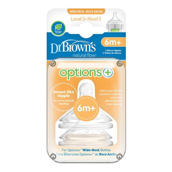 Dr Browns Options, Level 3 Wide Neck Twin Pack Teats 6 Months+