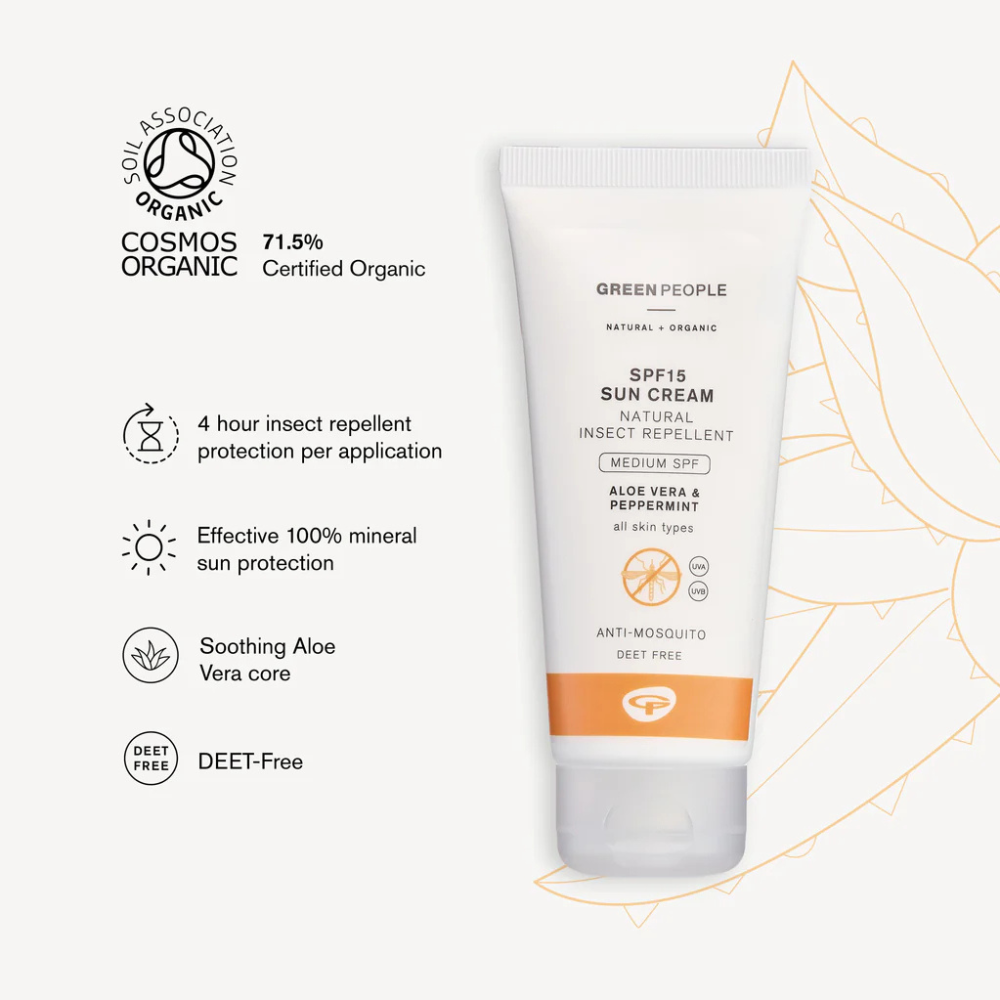 Green People, Sun Cream SPF15 with Natural Insect Repellent Travel Size 100ml