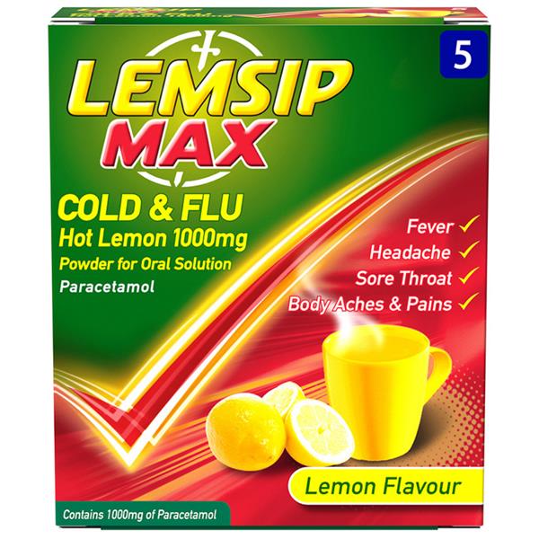 Lemsip Max Cold & Flu Hot Lemon Sachets X5