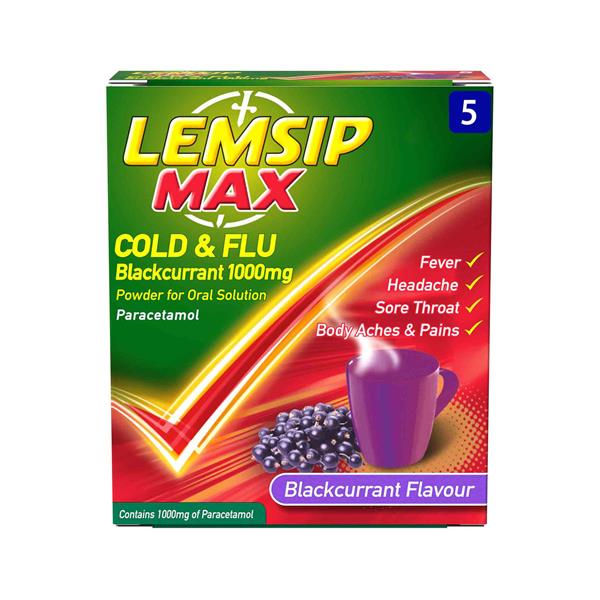Lemsip, Max Cold & Flu Blackcurrant 1000mg 10 Sachets