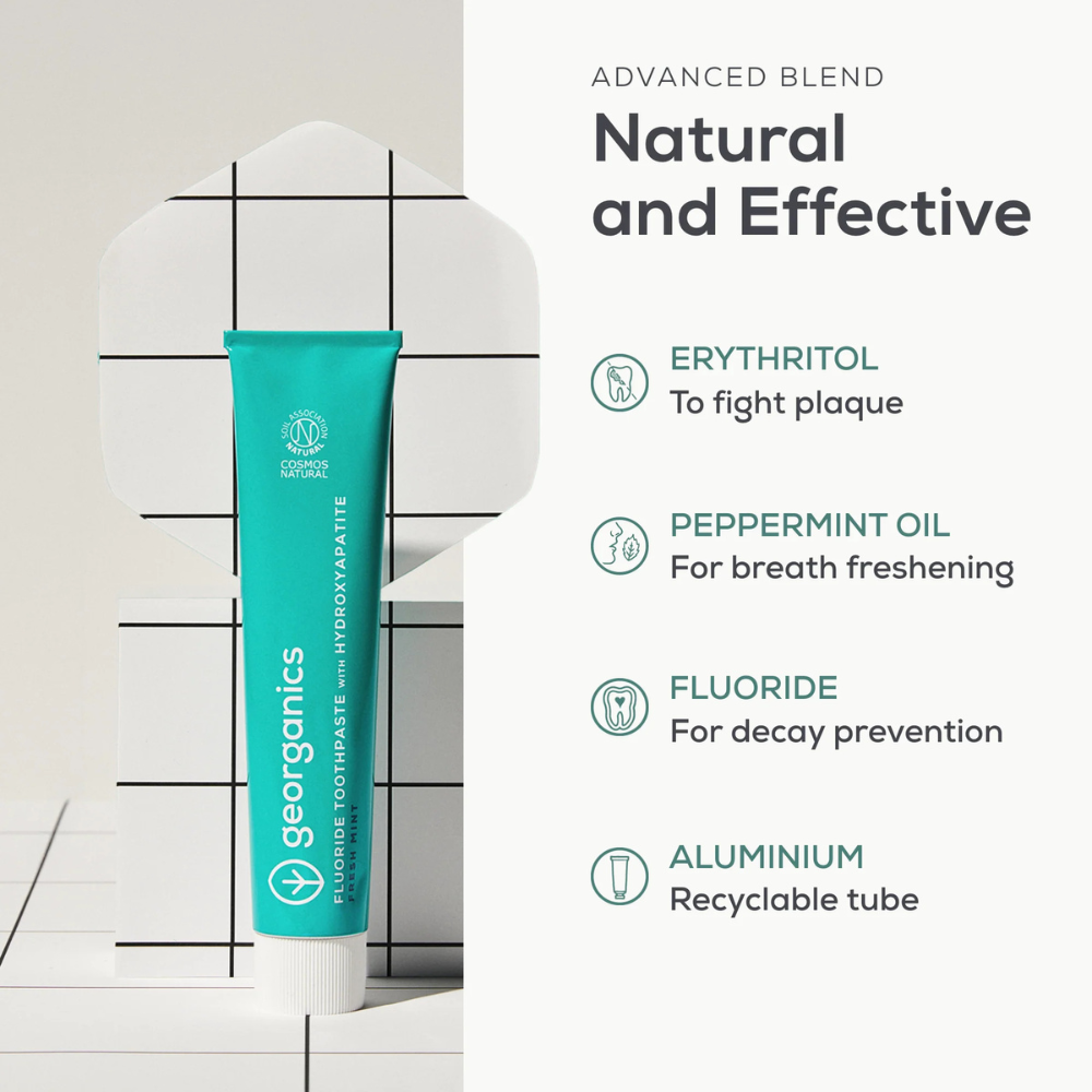 Georganics, Fresh Mint Fluoride Toothpaste With Hydroxyapatite 75ml