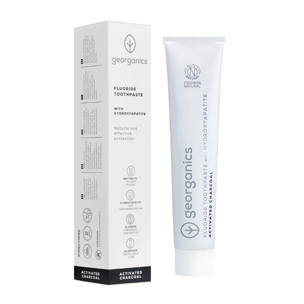 Georganics, Activated Charcoal Fluoride Toothpaste With Hydroxyapatite 75ml