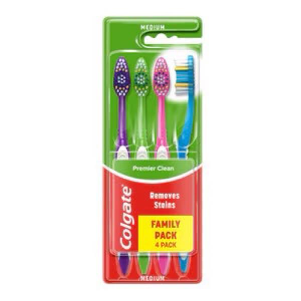 Colgate, Premier Clean Family Pack Toothbrushes 4pk