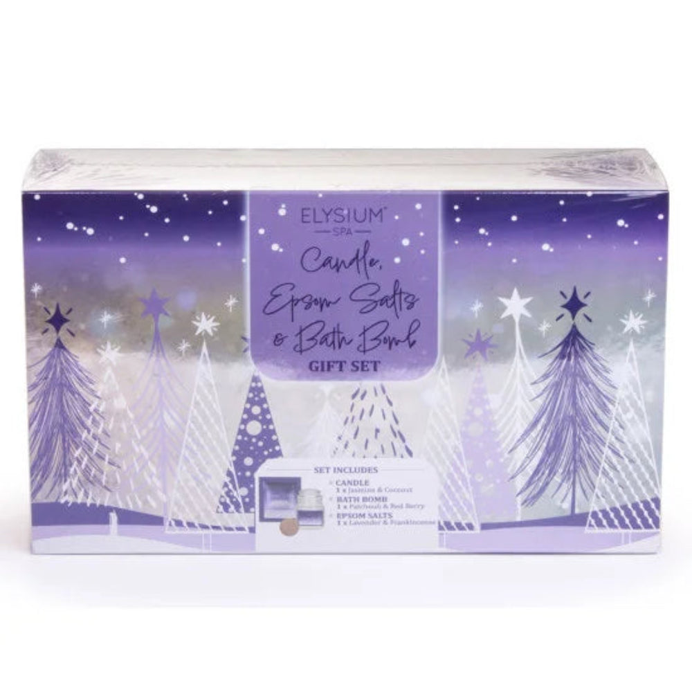 Elysium Bath Salts, Candle & Bath Bomb Set - Jasmine & Coconut Gift Set