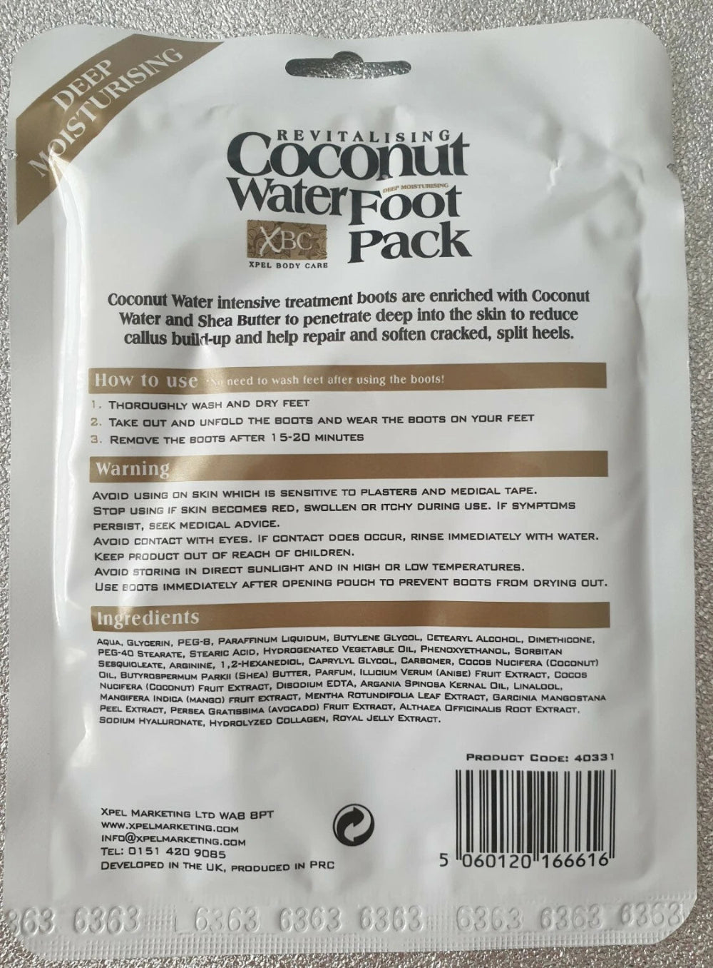 Xpel, Coconut Water Deep Moisturising Foot Pack Intensive Treatment Cracked Heel