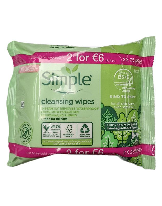 Simple Facial Wipes Twin Pack