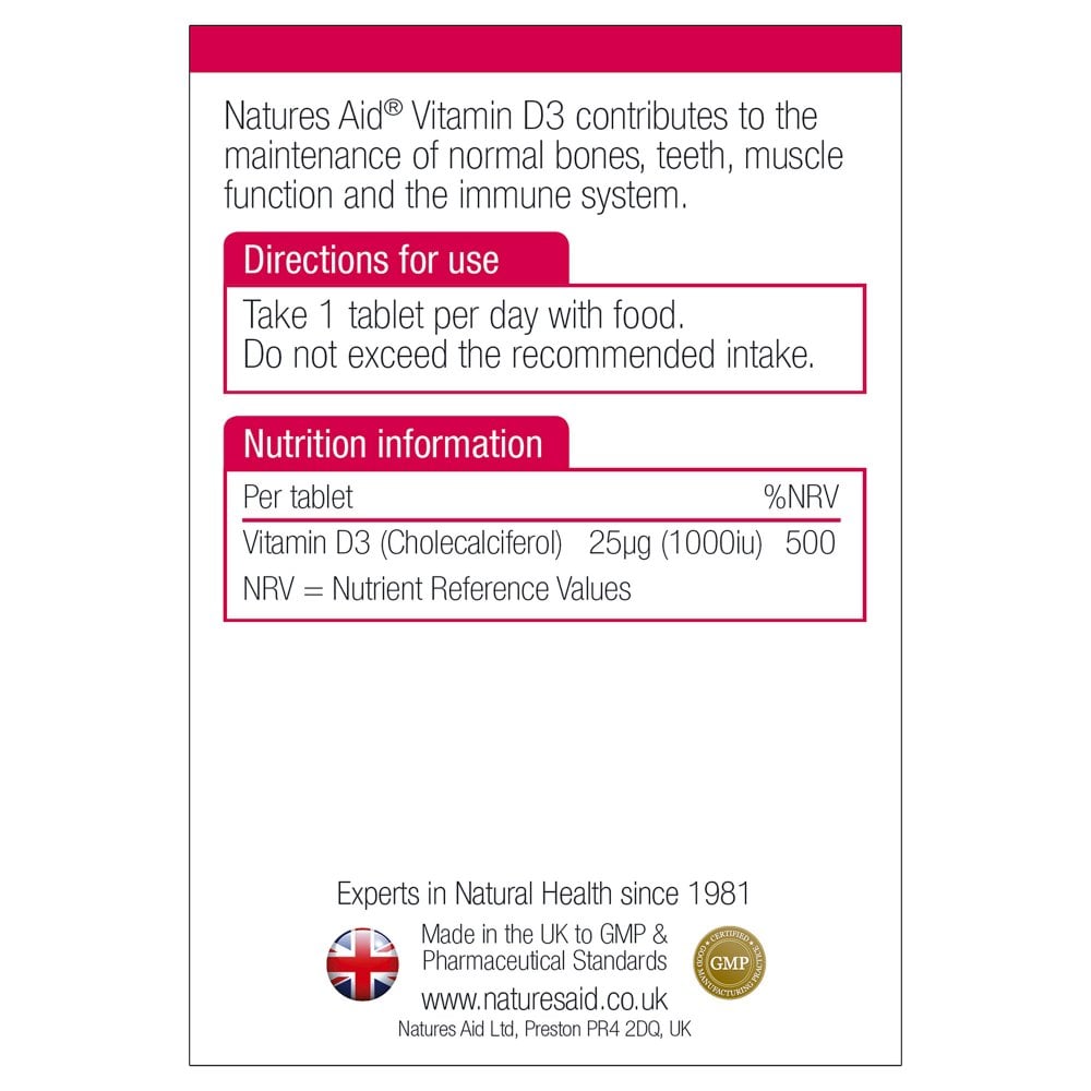Natures Aid, Vitamin D3 1000iu 90 Tablets Default Title