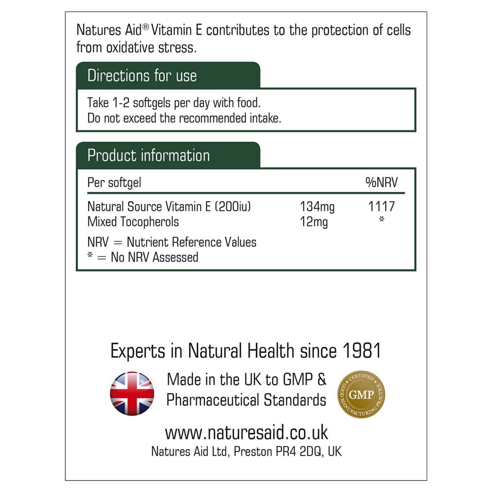 Natures Aid, Vitamin E 200iu 60 Capsules Default Title