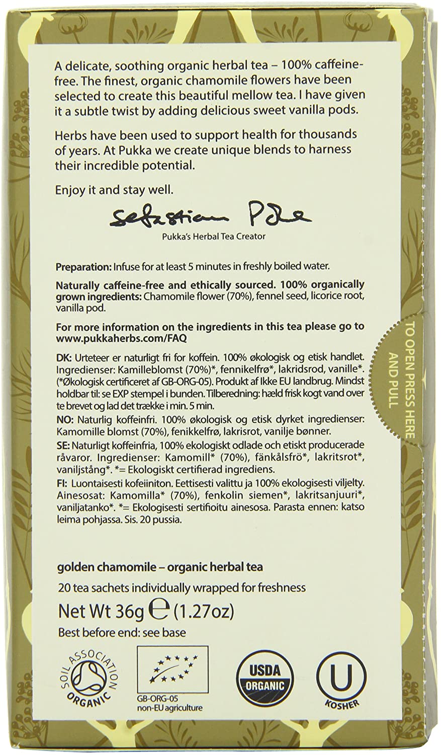 Pukka Herbs, Chamomile, Vanilla & Manuka Honey Organic Herbal Tea 20 Sachets Default Title