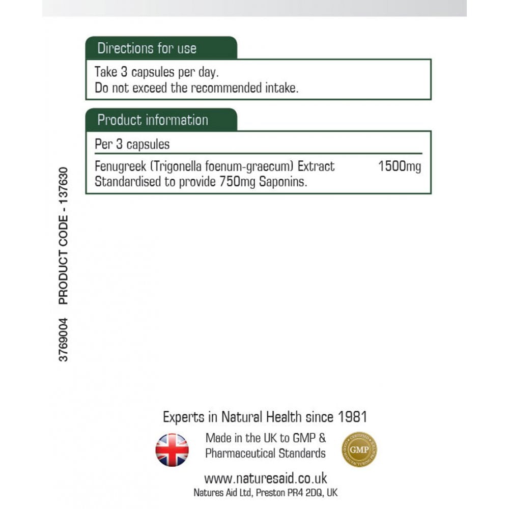 Natures Aid, Fenugreek 500mg 90 Capsules Default Title