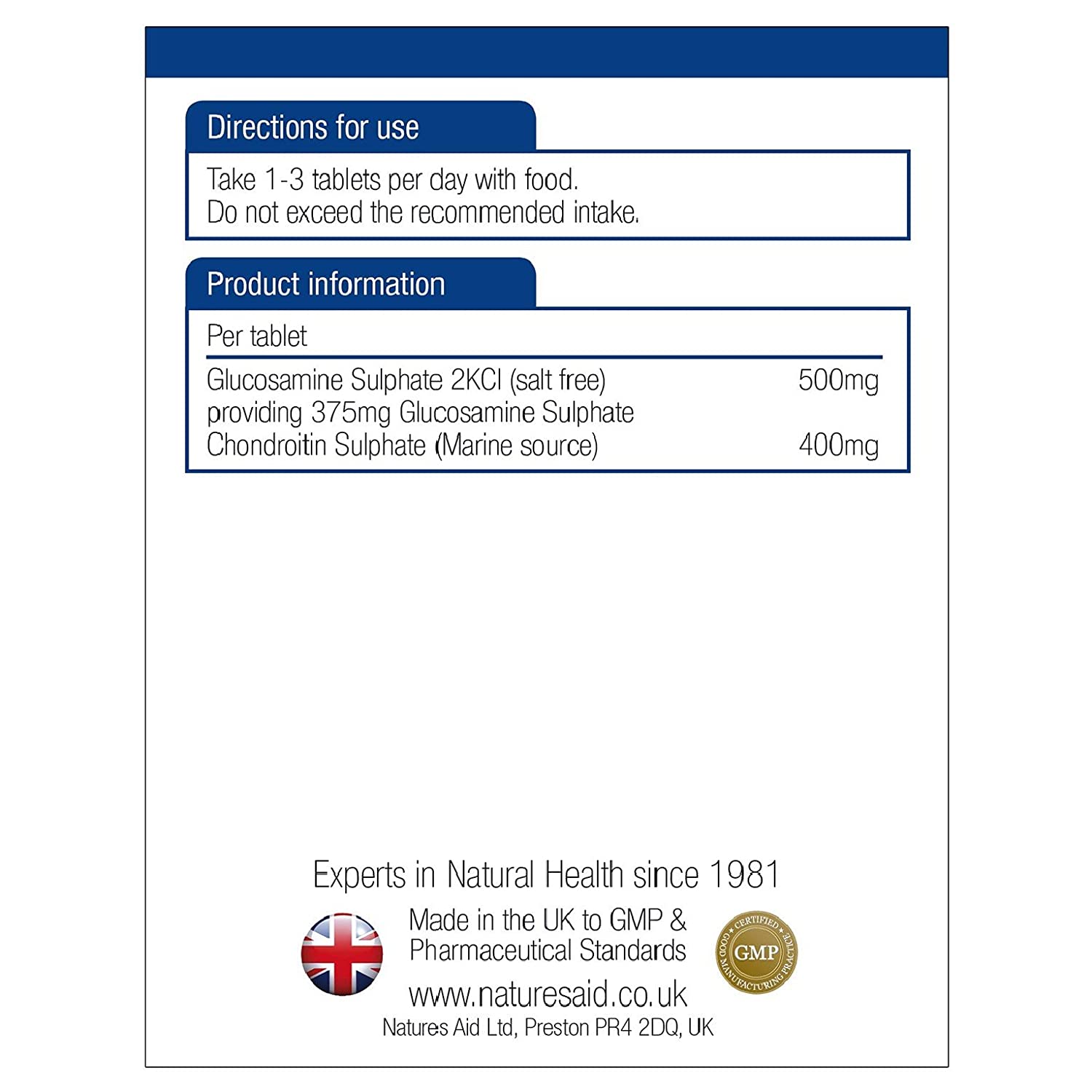 Natures Aid, Glucosamine Sulphate 500mg & Chondroitin 90 Tablets Default Title