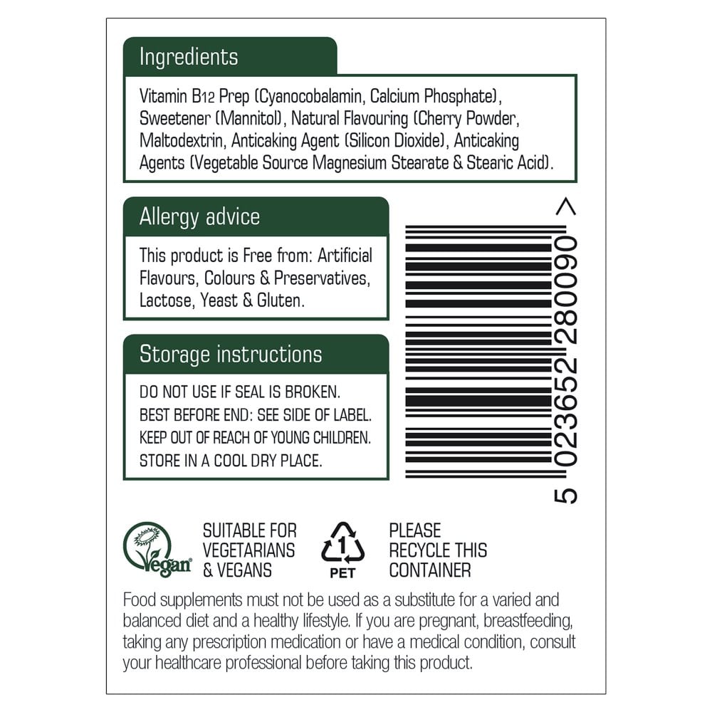 Natures Aid, Vitamin B12 1000ug Sublingual 90 Tablets Default Title