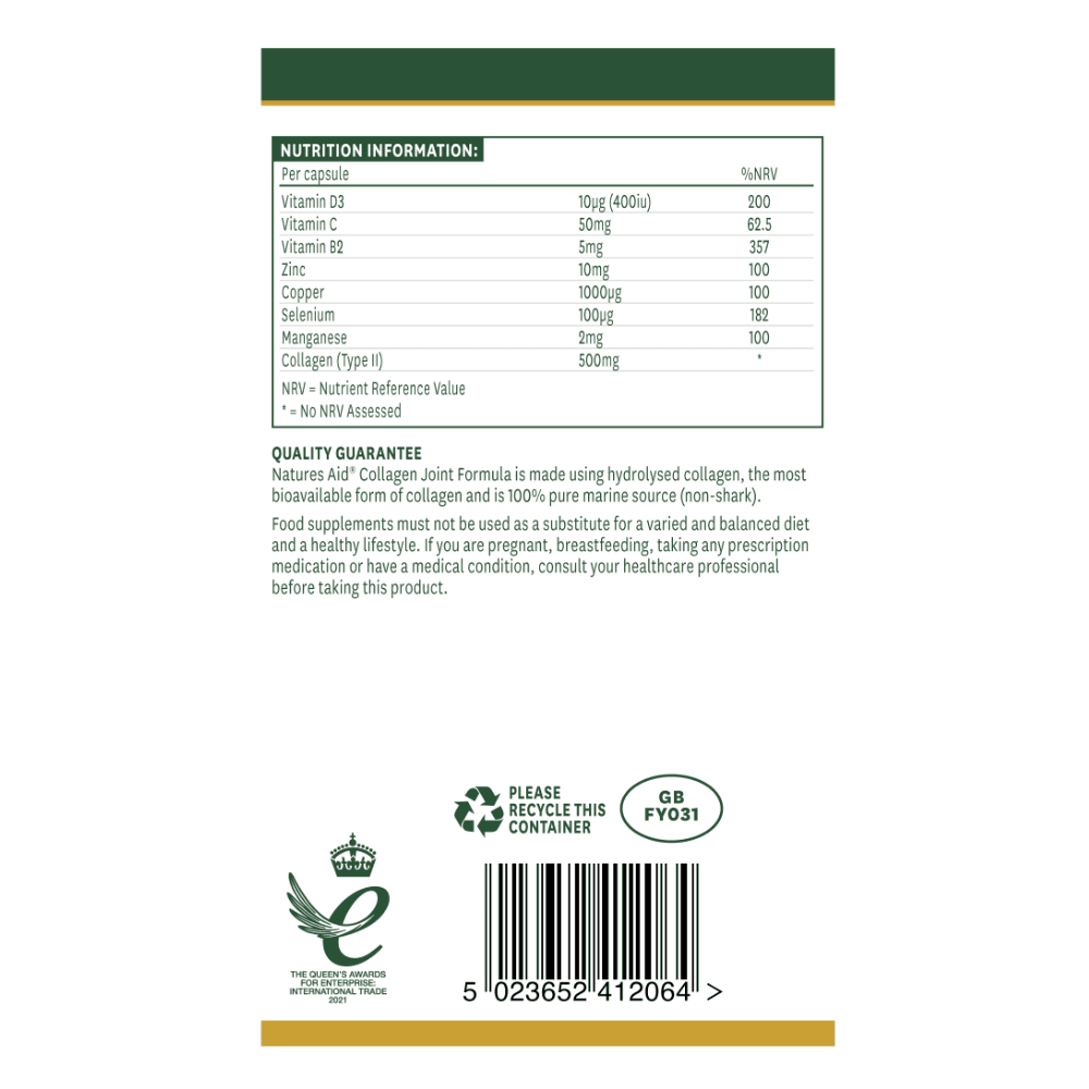 Natures Aid, Collagen Joint Formula With Vitamin D3 & Zinc 60 Capsules