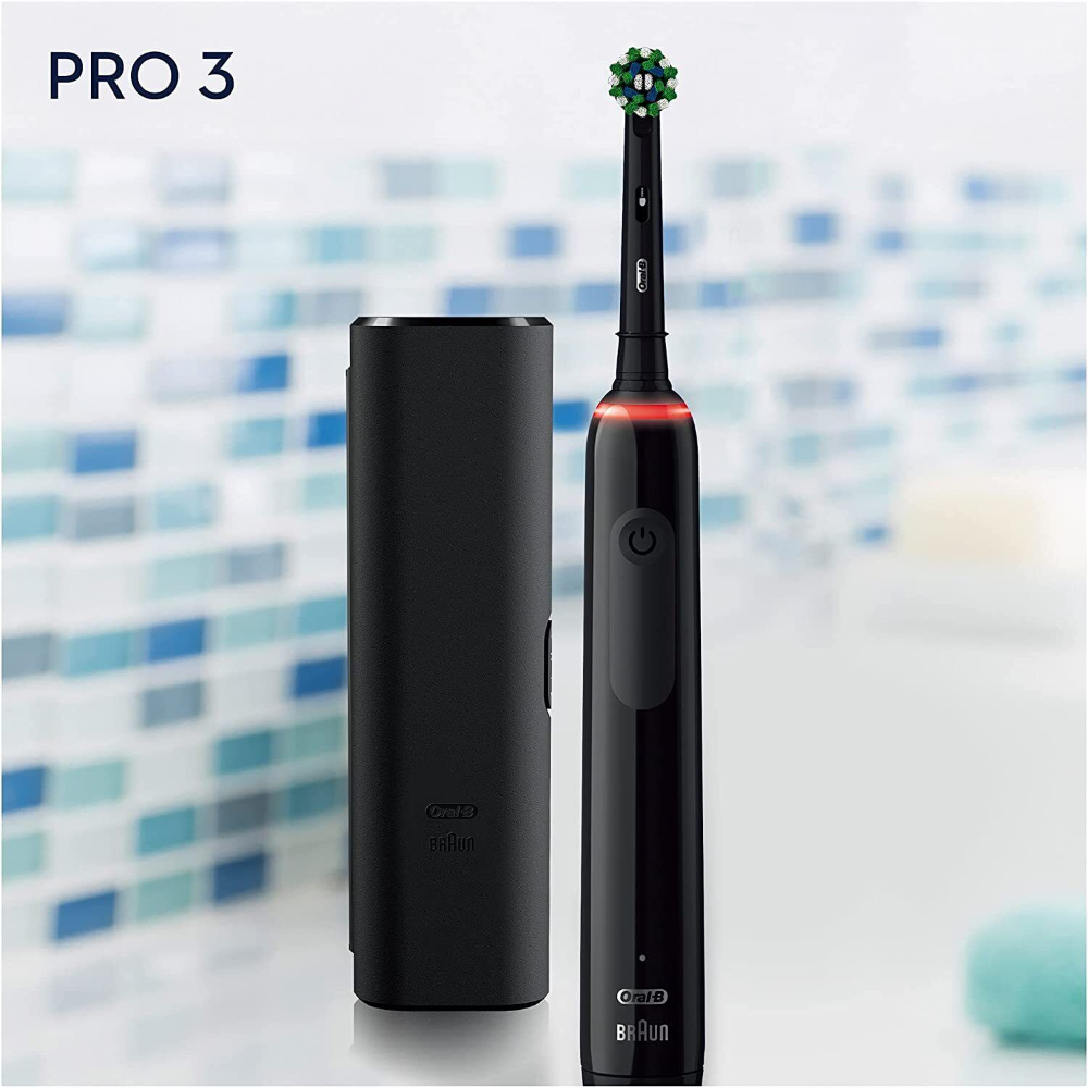 Braun Oral-B, PRO 3 3500 Electric Toothbrush + Bonus Travel Case - Black Edition