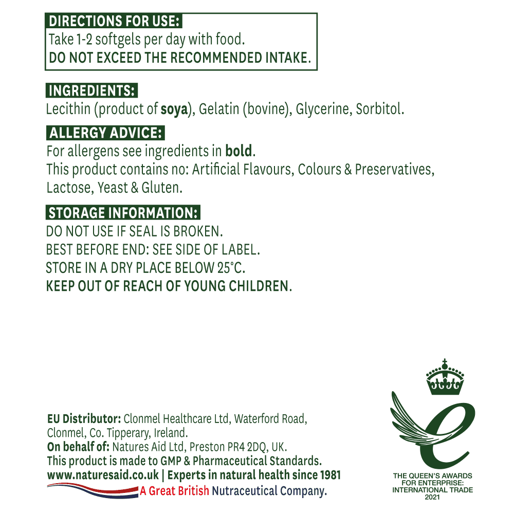 Natures Aid, Soy Lecithin 1200mg 90 Softgel Capsules