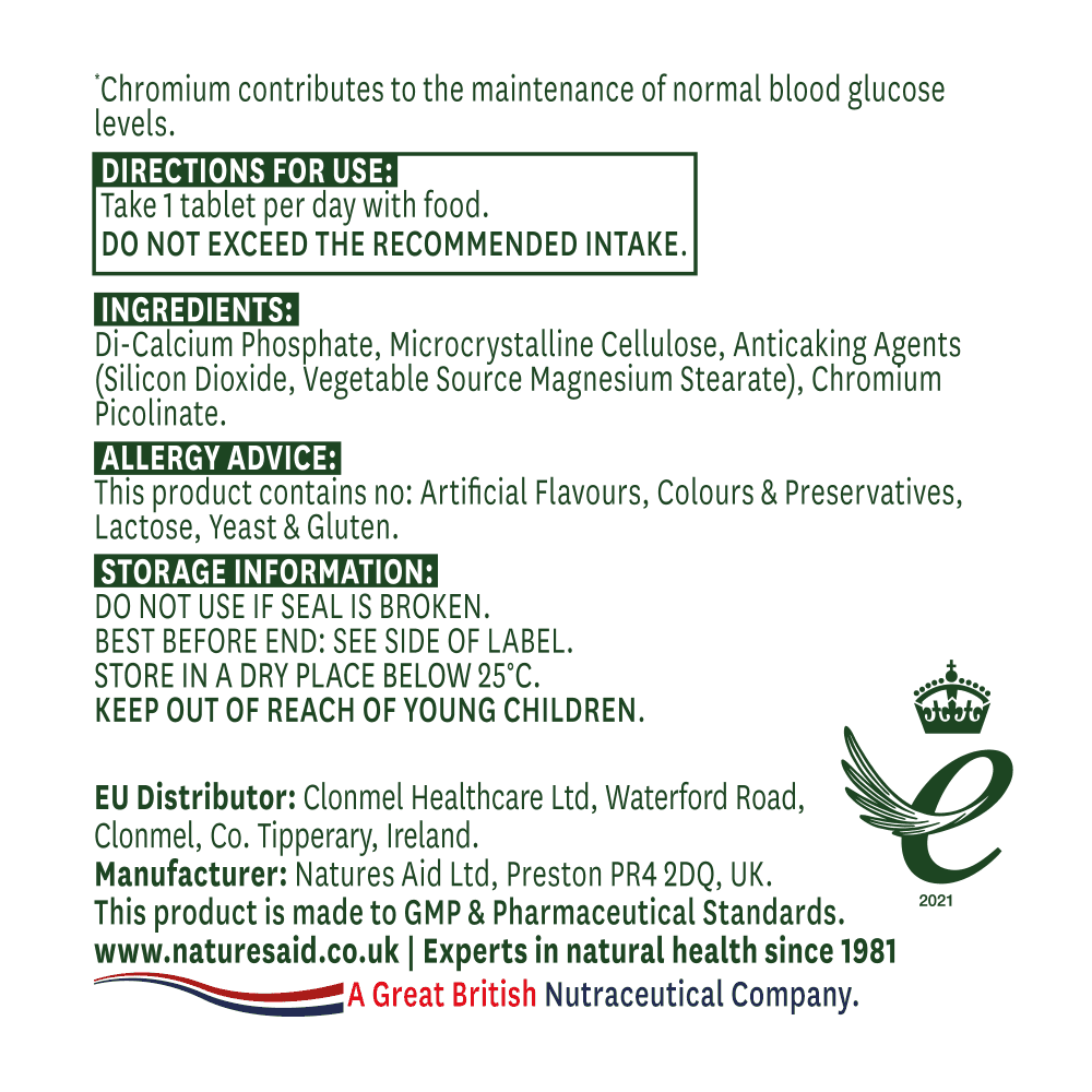 Natures Aid, Chromium Picolinate 200ug 90 Tablets