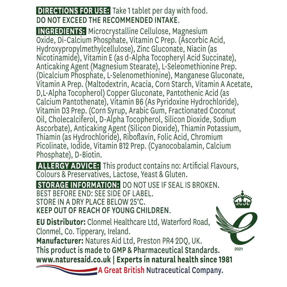 Natures Aid, Multi-Vitamins & Minerals (Without Iron) 60 Tablets