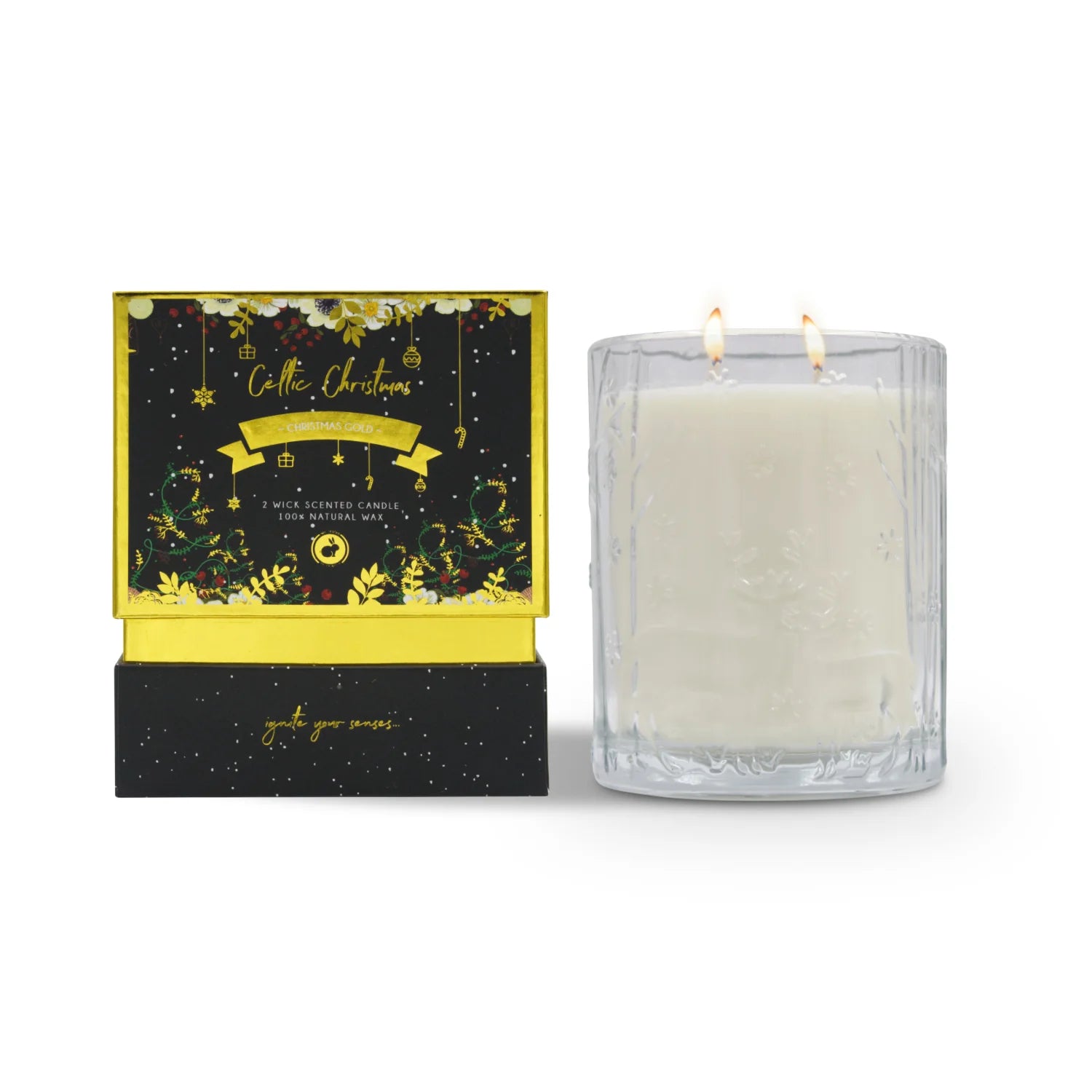 Celtic Candles, Double Wick Christmas Gold