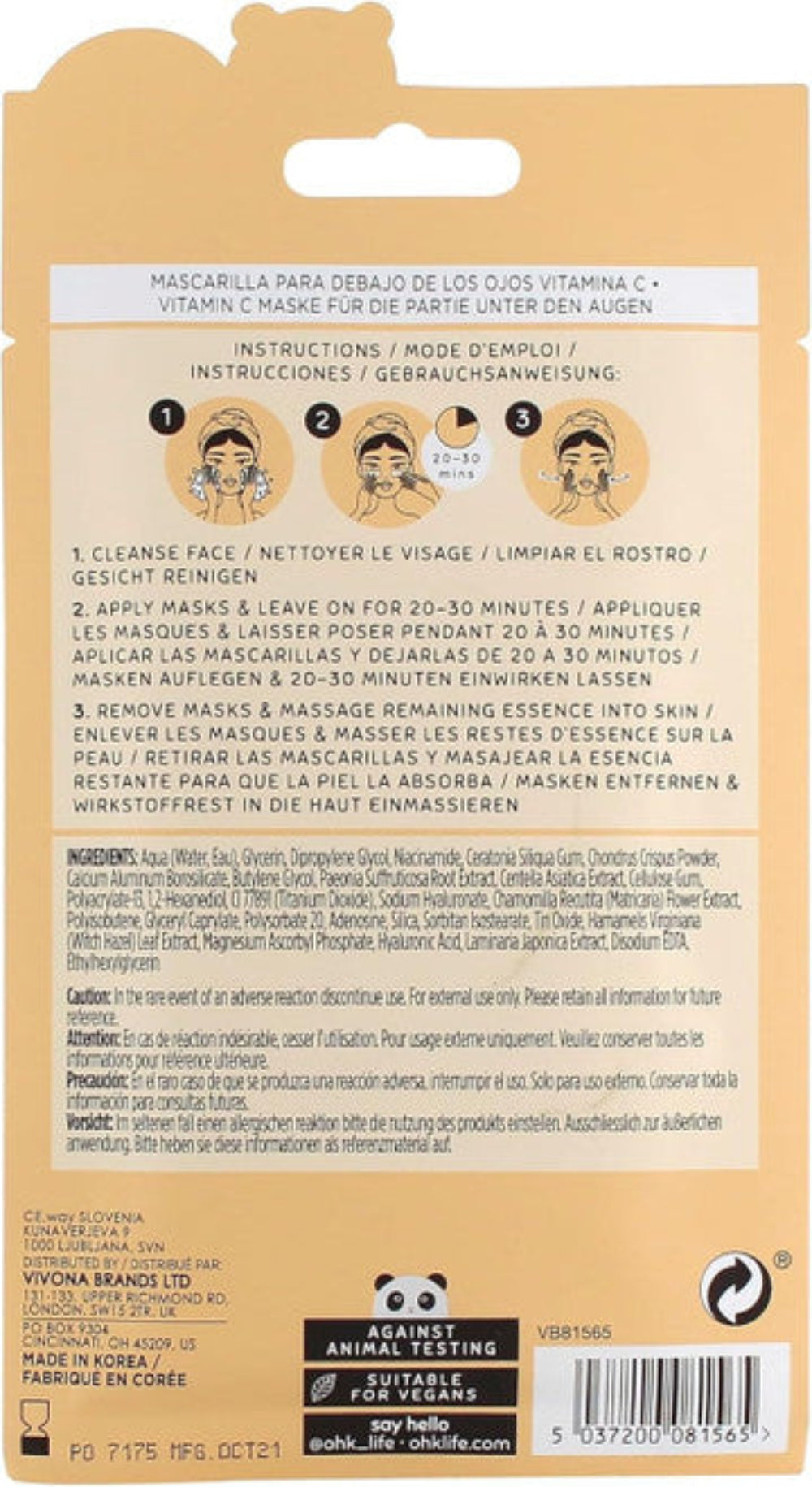 Oh K!, Vitamin C Eye Mask with Niacinamide & Hyaluronic Acid