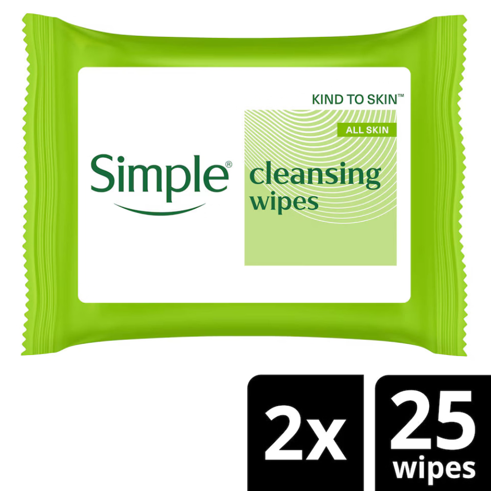 Simple,  Cleansing Biodegradable Wipes 25s Twin Pack