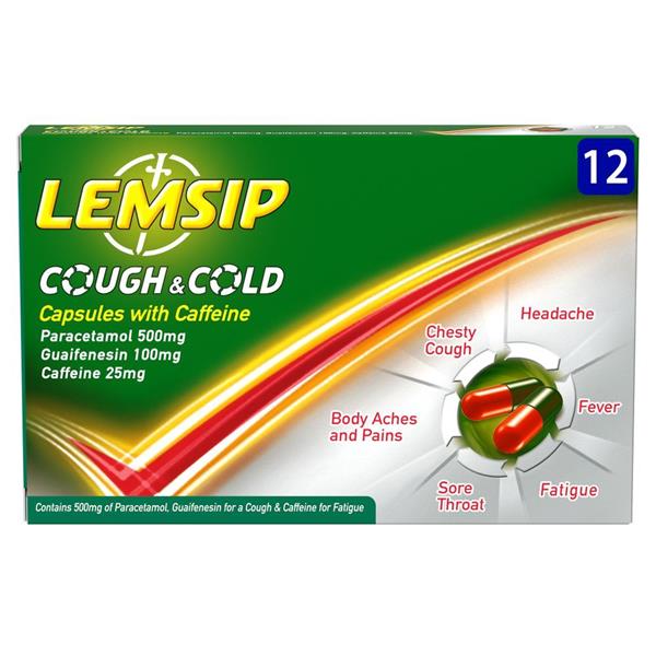 Lemsip Cold And Flu Capsules with Caffeine 12 Pack