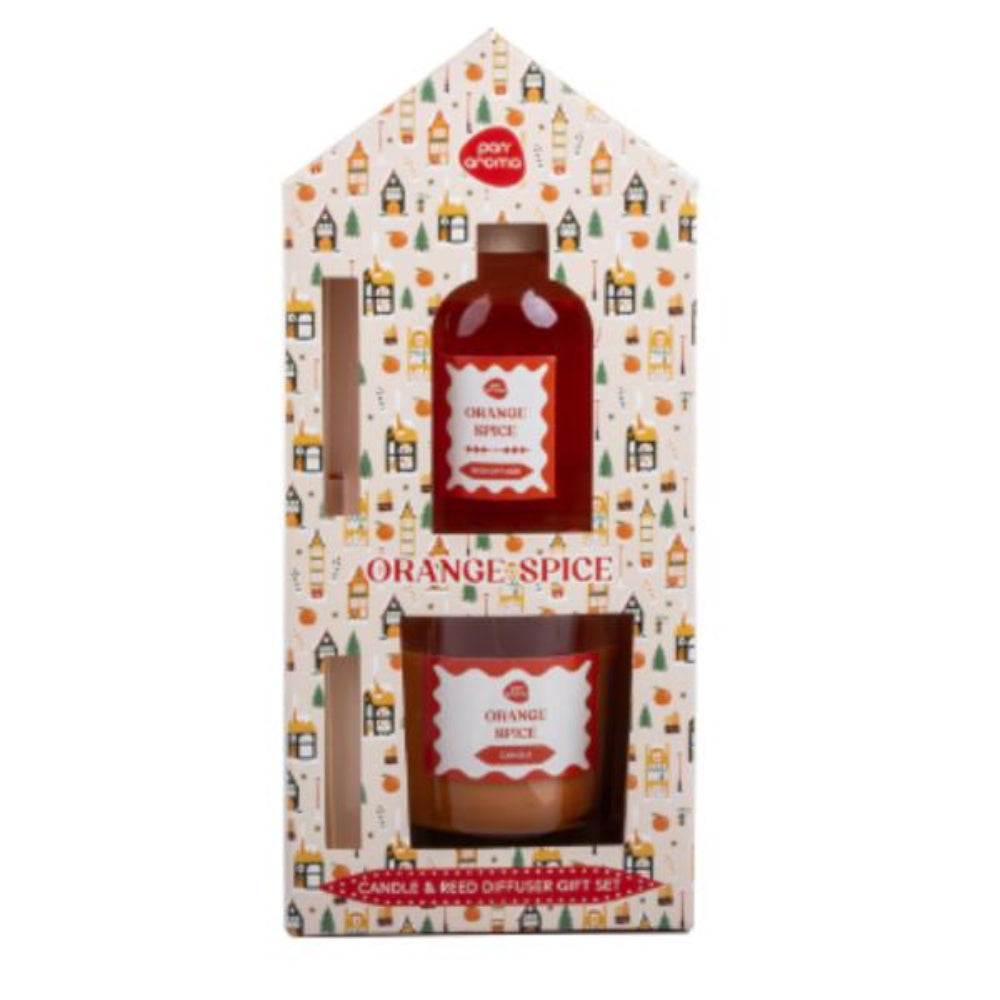 Pan Aroma, Orange Spice Reed Diffuser & Candle Gift Set