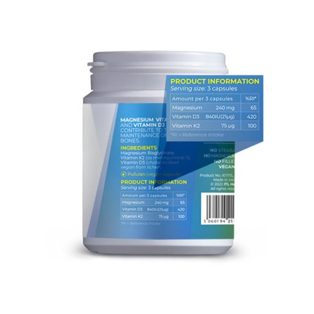 ITL HEALTH,  Prizmag Pure Magnesium Bisglycinate + Vitamins K2 And D3 90 Caps