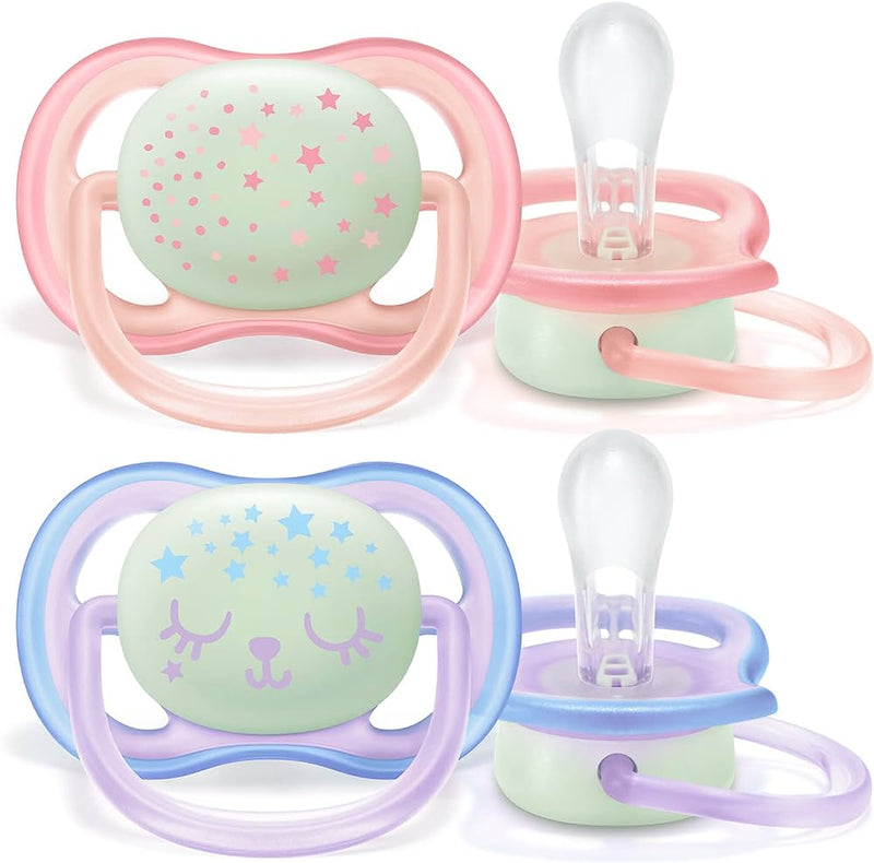 Avent Air Night Girls Twin Pack Soothers 0-6 months