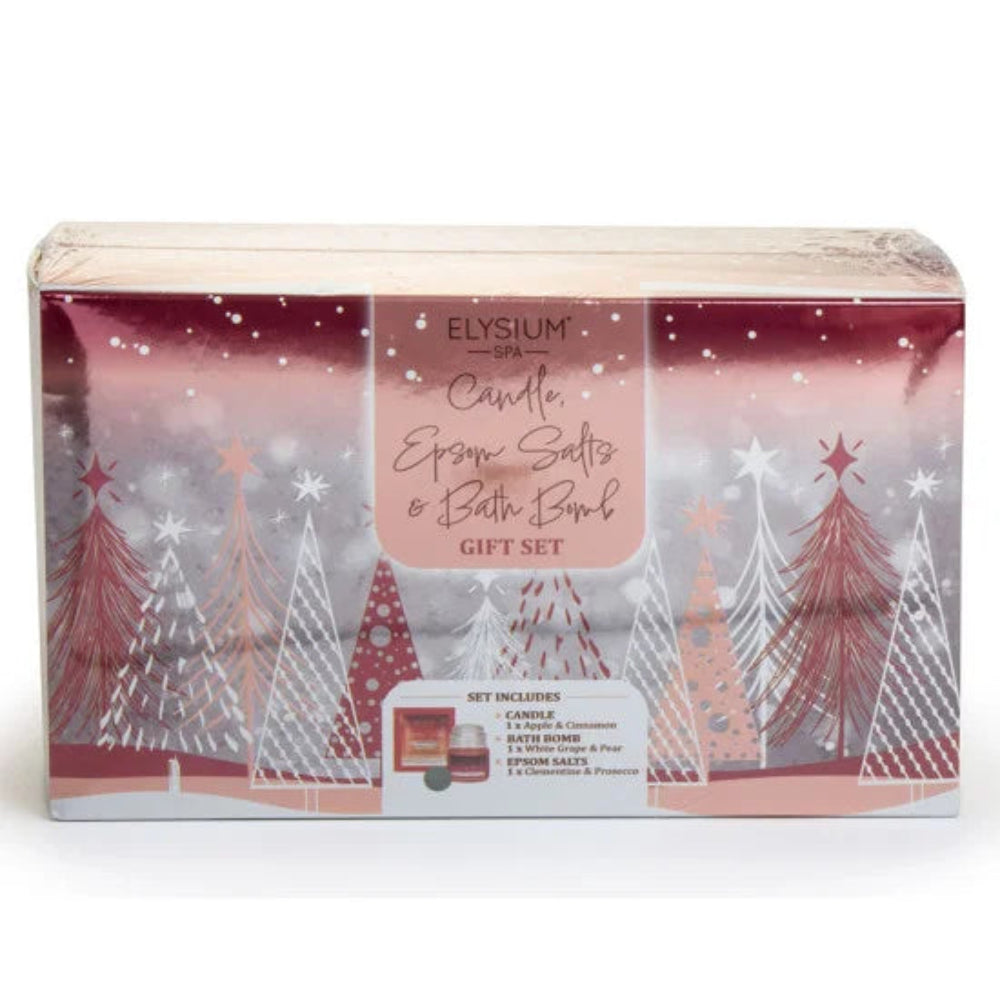 Elysium Bath Salts, Candle & Bath Bomb Set - Apple & Cinnamon Gift Set