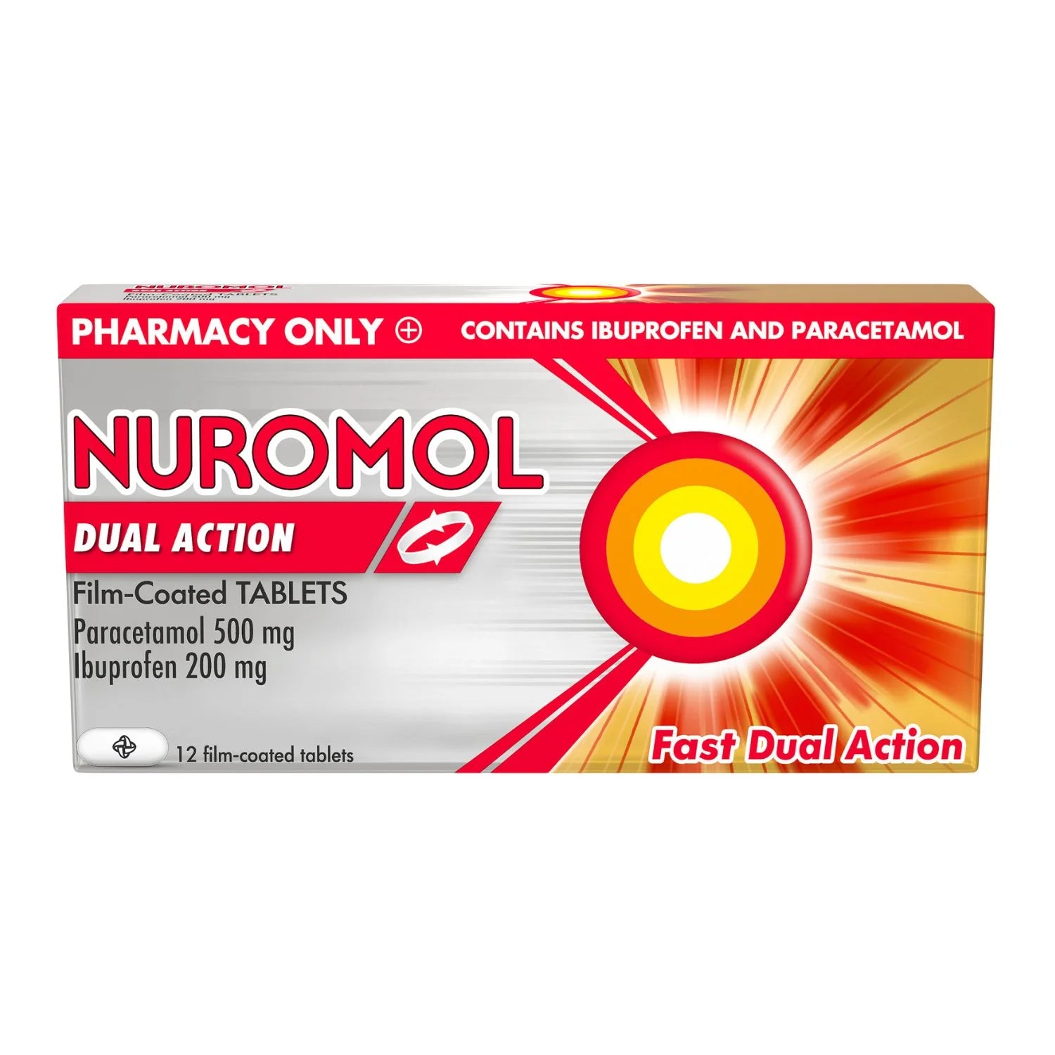 Nuromol, Dual Action Pain Relief 200mg/500mg 12 Tablets