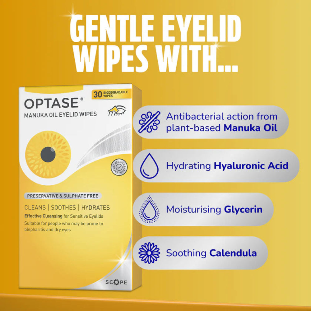 Optase, Manuka oil eyelid wipes 30pk