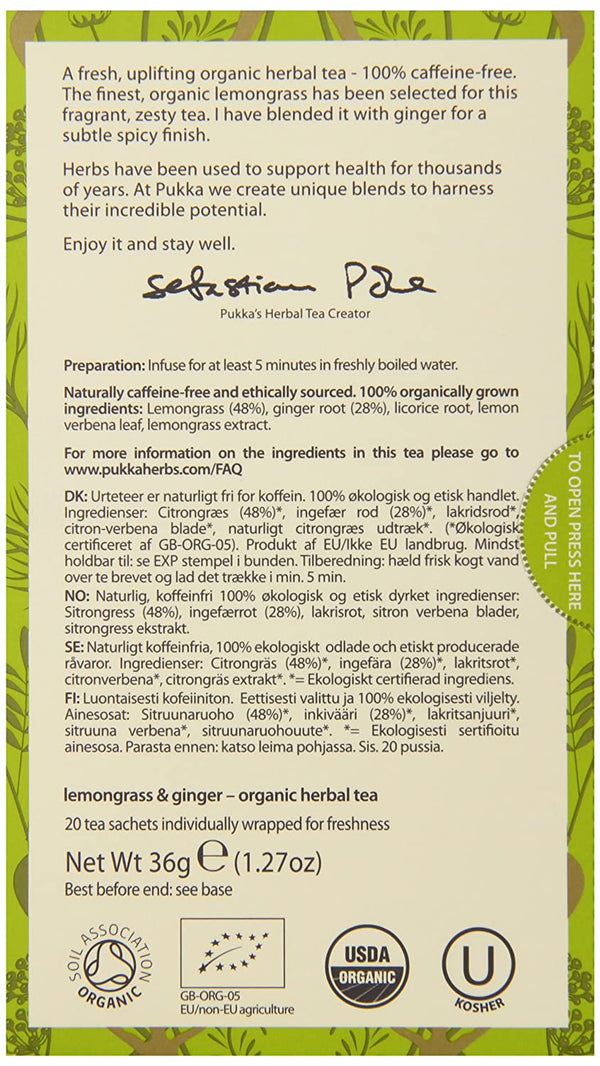 Pukka Herbs, Lemongrass & Ginger Organic Herbal Tea 20 Sachets Default Title