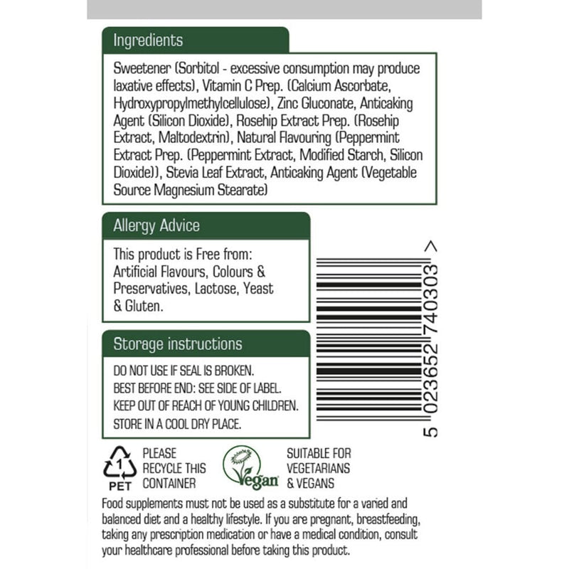 Natures Aid, Zinc With Vitamin C Lozenges (Peppermint) 30 Tablets Default Title