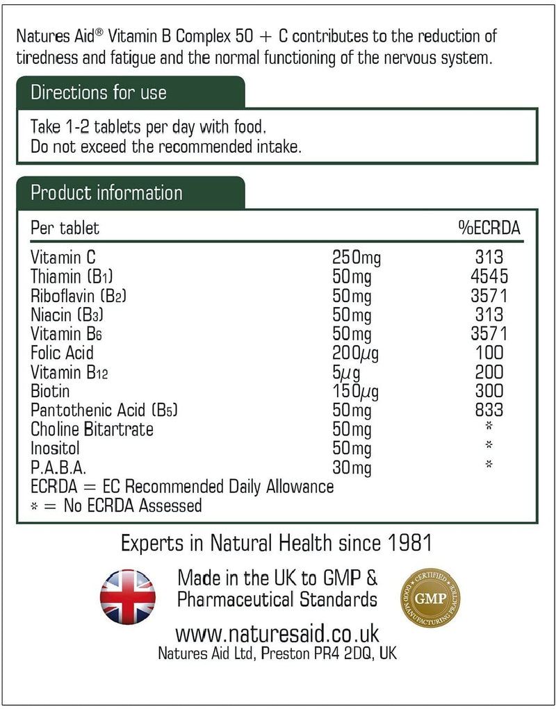Natures Aid, Vitamin B Complex + Vitamin C (High Potency) 90 Tablets Default Title