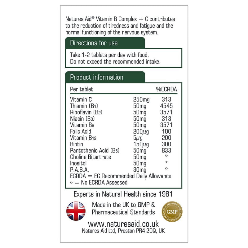 Natures Aid, Vitamin B Complex + Vitamin C (High Potency) 30 Tablets Default Title