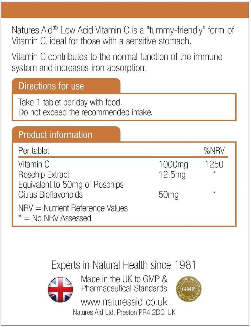 Natures Aid, Vitamin C 1000mg Low Acid 90 Tablets Default Title