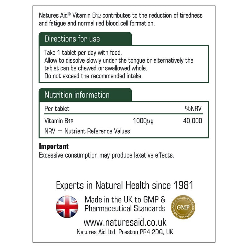 Natures Aid, Vitamin B12 1000ug Sublingual 90 Tablets Default Title