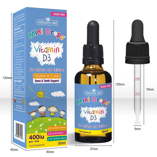 Natures Aid, Mini Drops Vitamin D3 400iu Mini Infants & Children 50ml Default Title