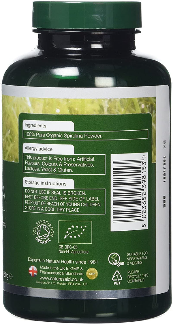 Natures Aid, Organic Superfoods Spirulina Powder 150g Default Title