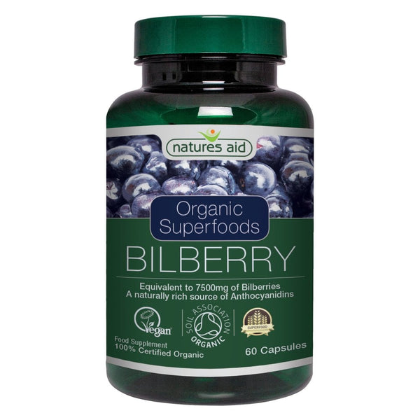 Natures Aid, Organic Superfoods Bilberry 7500mg 60 Capsules Default Title