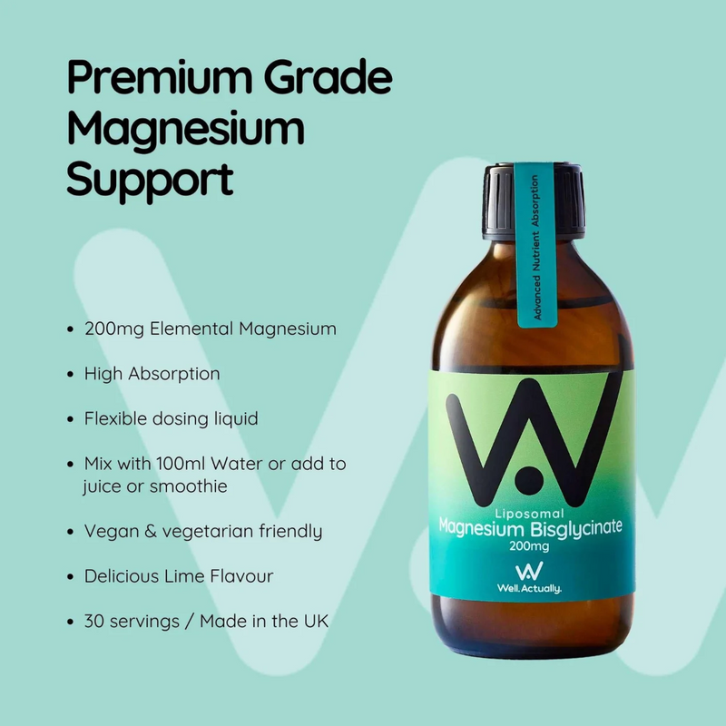 Well.Actually, Liposomal Magnesium Bisglycinate Liquid 200mg Lime Flavour 300ml