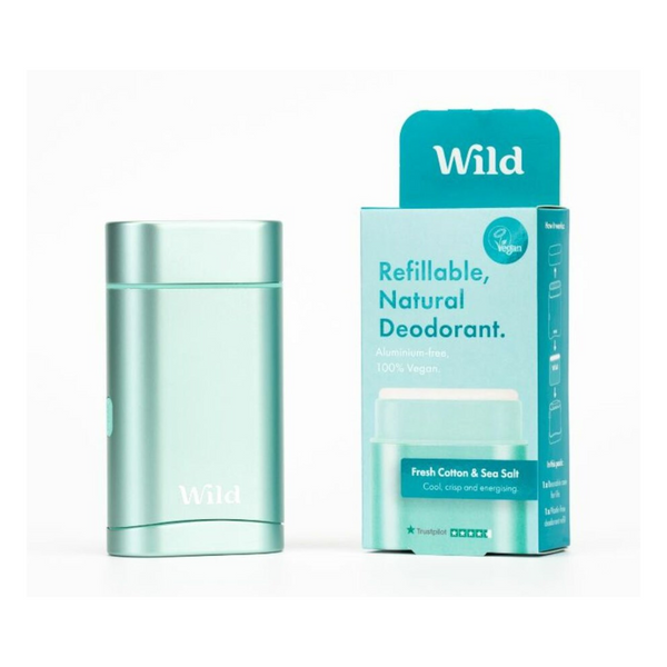 Wild, Fresh Cotton & Sea Salt Deodorant Refill & Aqua Case - Starter Pack