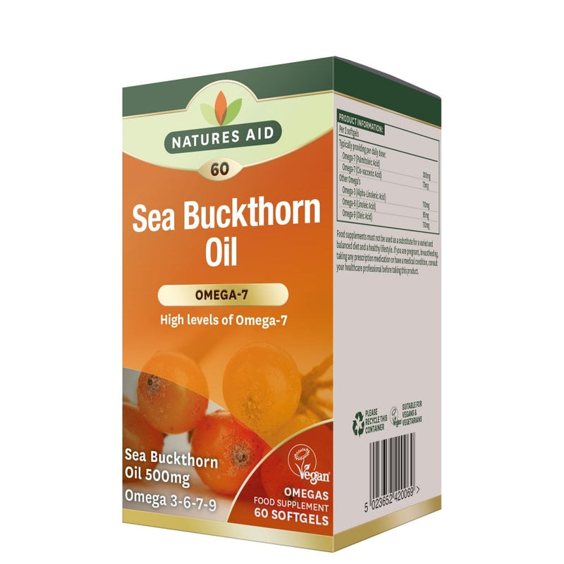 Natures Aid, Sea Buckthorn Oil 500mg Omega-7 60 Capsules