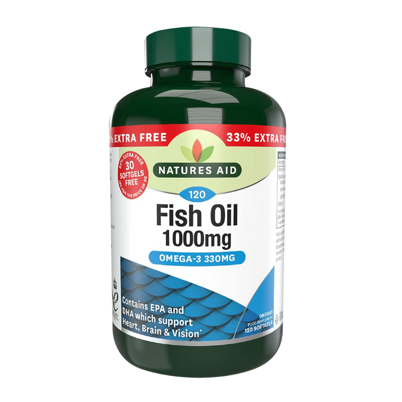 Natures Aid, Fish Oil 1000mg (33% Extra Free) 120 Softgel Capsules
