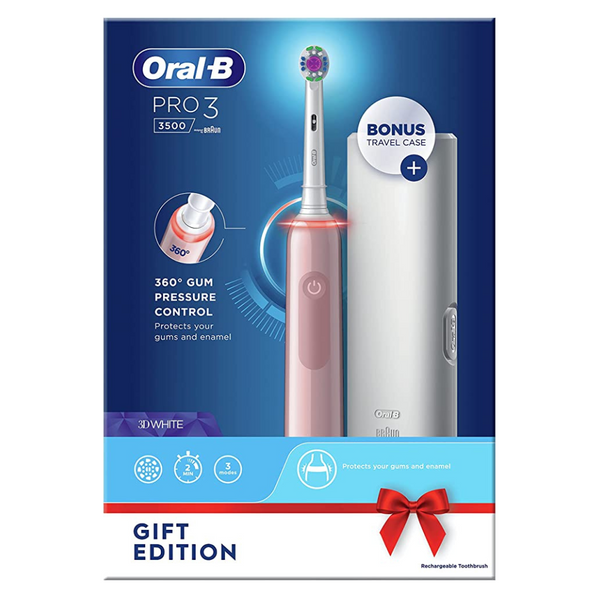Braun Oral-B, PRO 3 3500 Electric Toothbrush + Bonus Travel Case - Pink Edition