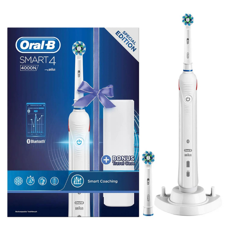 Braun Oral-B, Smart 4 4000N Electric Toothbrush + Bonus Travel Case - White Edition
