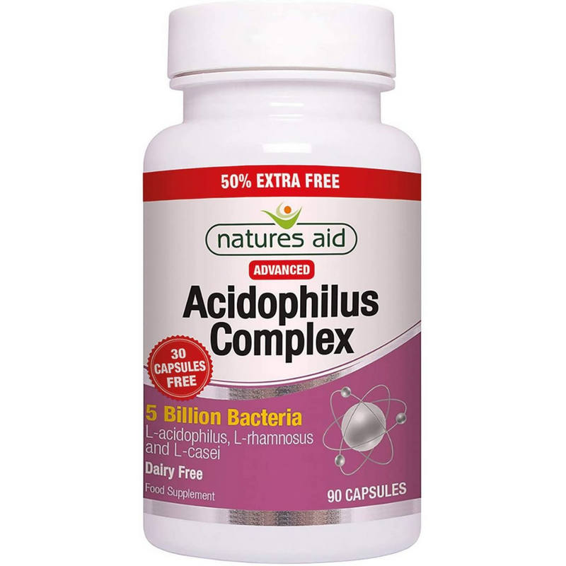 Natures Aid, Acidophilus Complex (5 Billion Bacteria) 50% Extra Free 90 Capsules