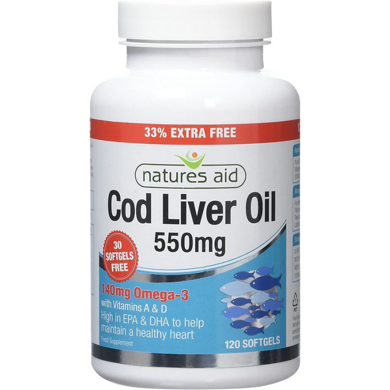 Natures Aid, Cod Liver Oil 550mg (33% Extra Free) 120 Capsules