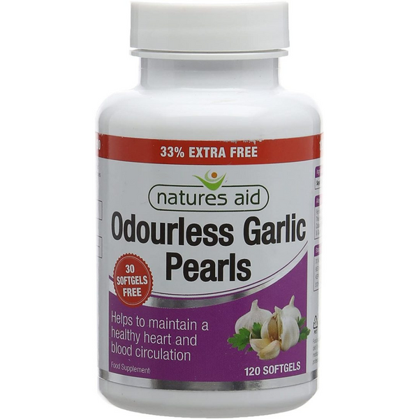 Natures Aid, Odourless Garlic Pearls Odourless 33% Free 120 Softgels Capsules